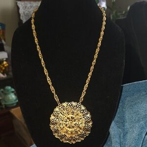 Gold Filigree Medallion Necklace - Women Jewelry